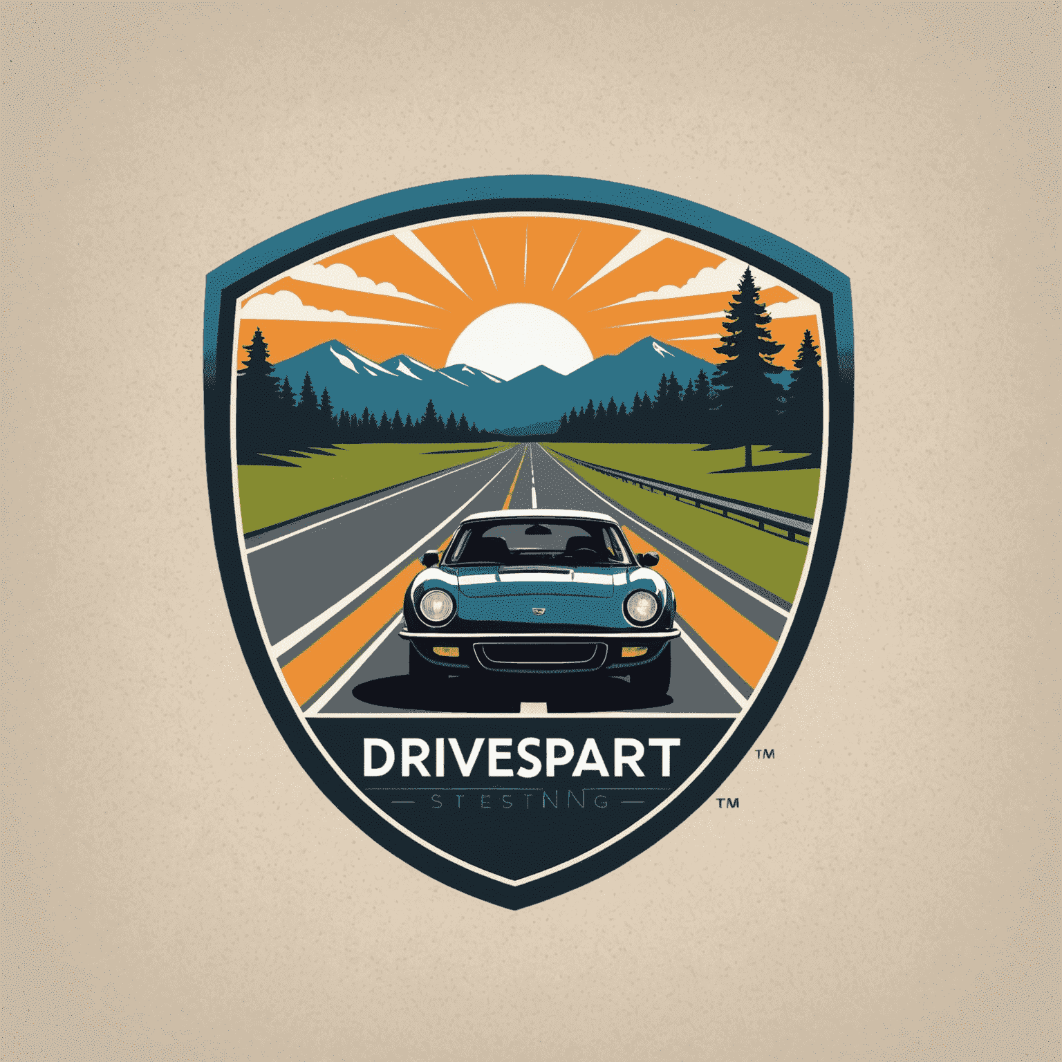 Drivesportings logo featuring a stylized road with a car silhouette