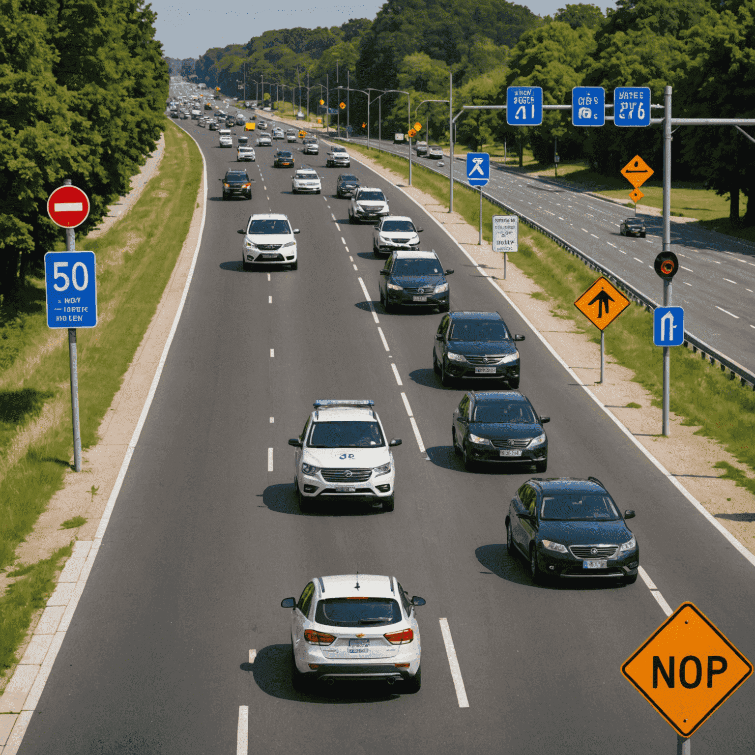 Collage of new road signs, speed limit indicators, and traffic officers implementing new regulations