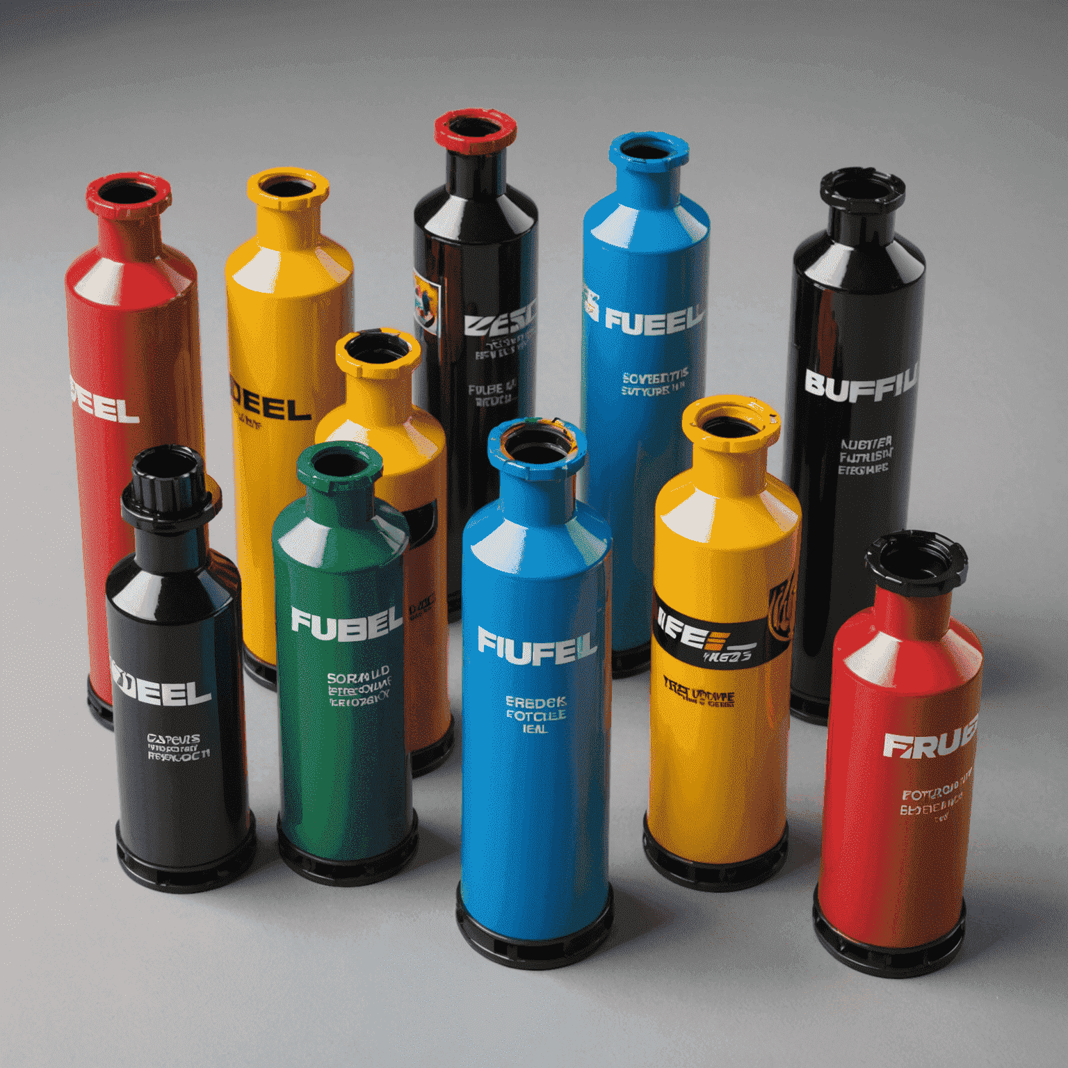 Various types of fuel nozzles color-coded for different fuel types, showcasing the variety of fuels Drivesportings can deliver in emergencies.