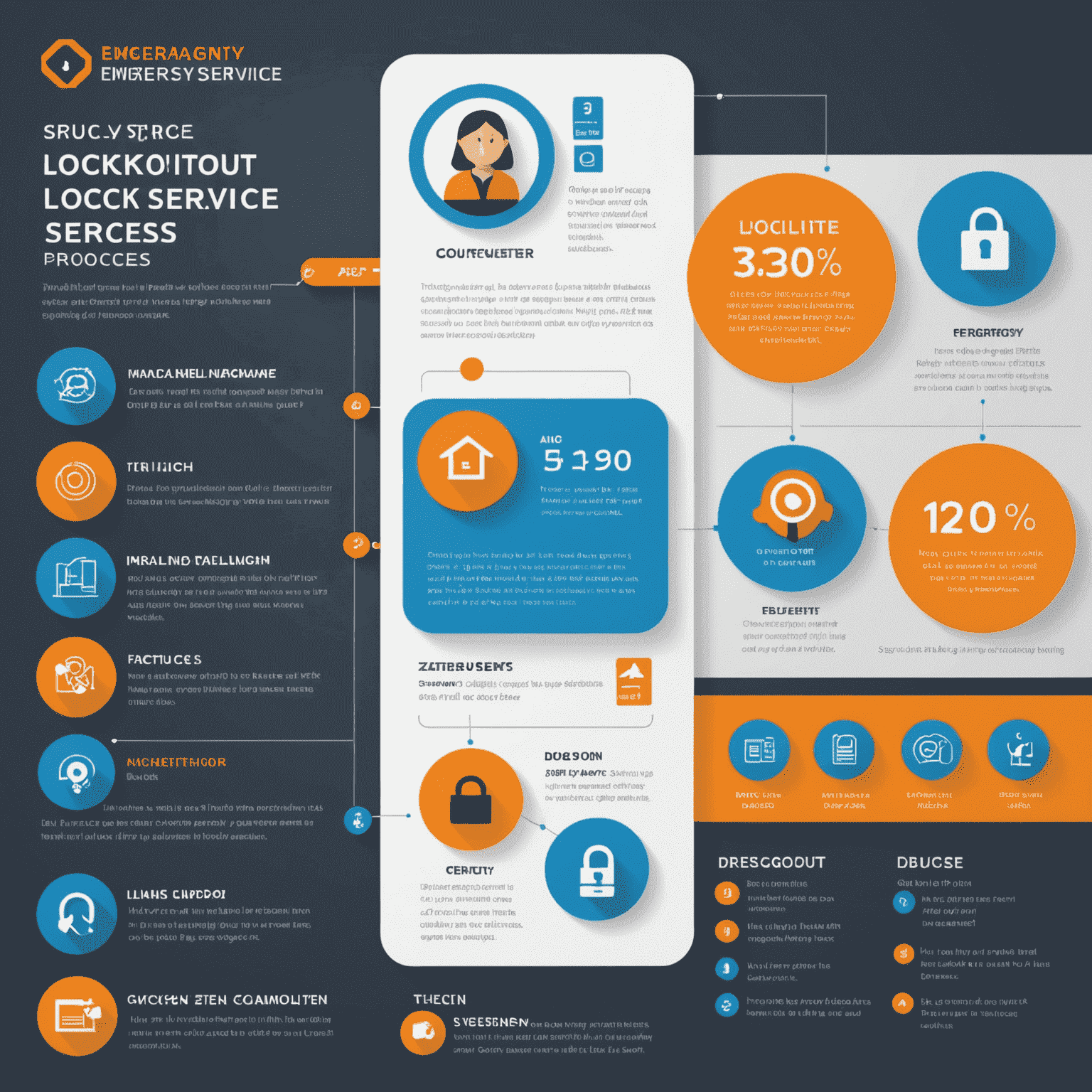 Infographic showing the step-by-step lockout service process, from emergency call to solution provided