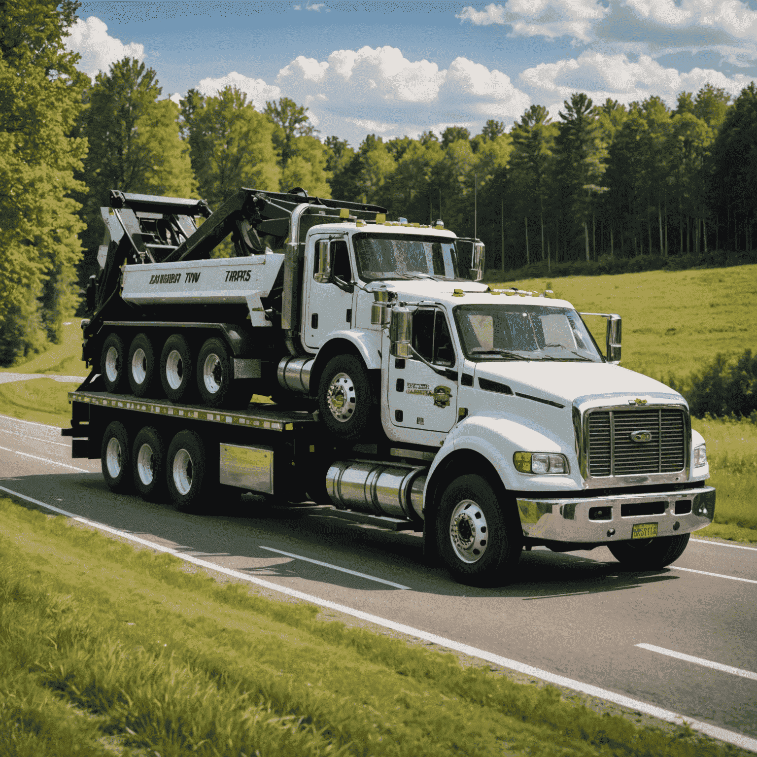 A large tow truck recovering a vehicle from a ditch, showcasing vehicle recovery services